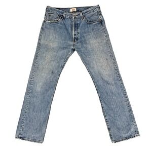 Levis 501 Jeans Men 34 Blue Denim Straight Leg Button Fly‎ 32Wx29L Distressed